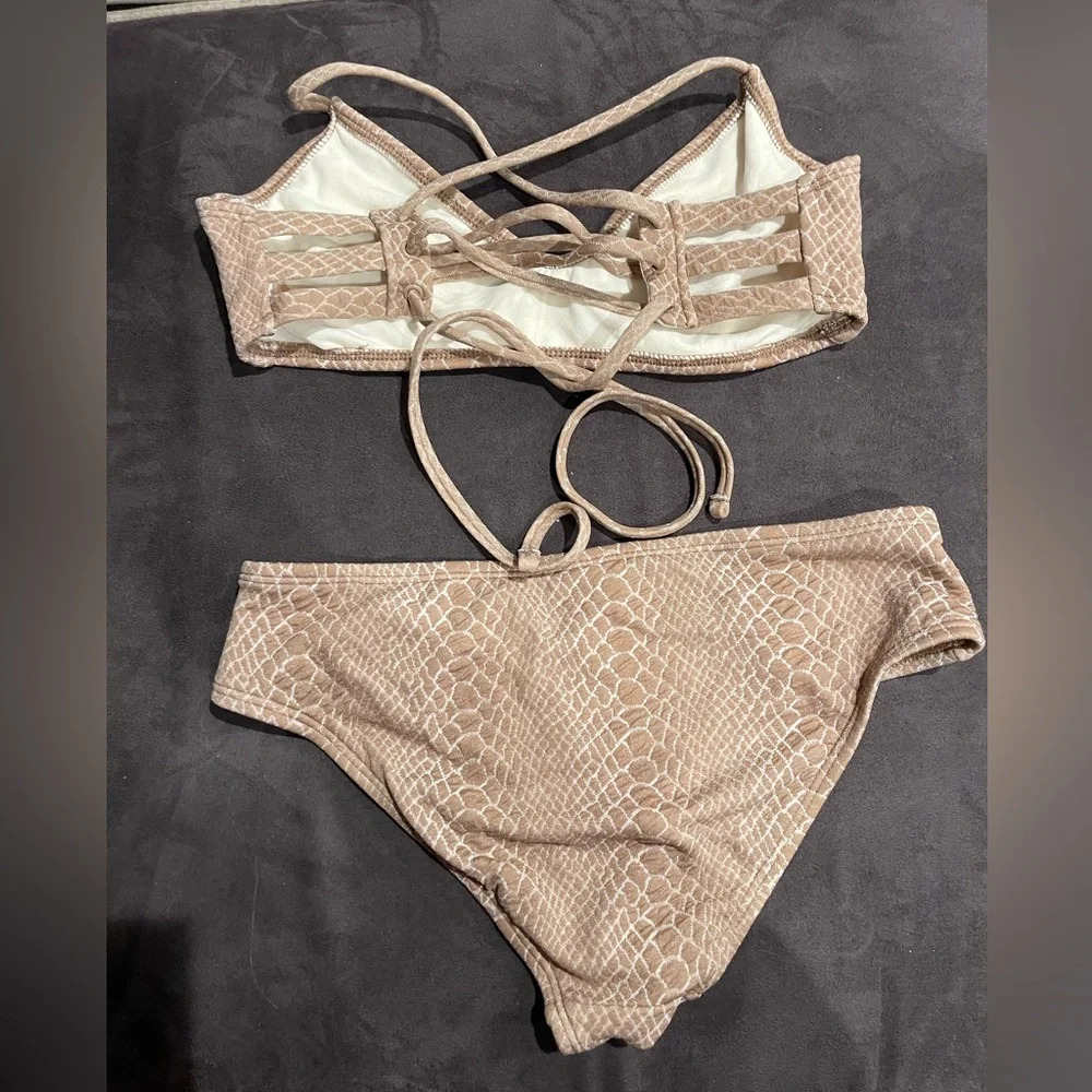 Hula Honey Snake Print 2 Pieces Bikini Bathing Suit Taupe Size XSmall - Picture 2 of 5